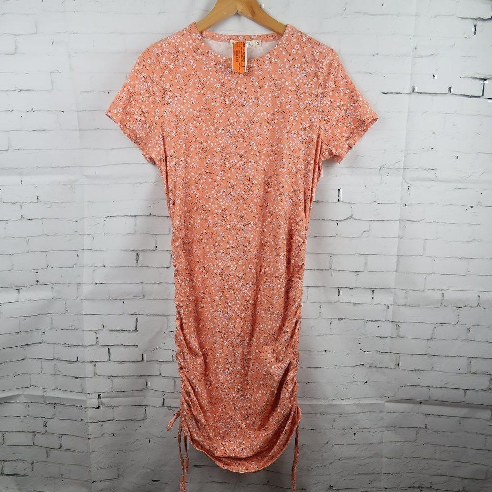 LIVE TO BE SPOILED ORANGE FLORAL SHORT SLEEVE T SHIRT DRESS JUNIORS SIZE XXL 